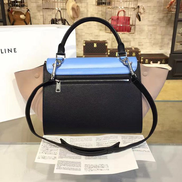 Celine Trapeze Top Handle Small Bag Smooth Calfskin with Suede Leather Pre-Fall Winter 2016 Collection Light Blue Sand Black