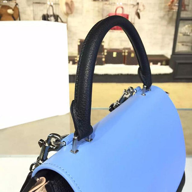 Celine Trapeze Top Handle Small Bag Smooth Calfskin with Suede Leather Pre-Fall Winter 2016 Collection Light Blue Sand Black