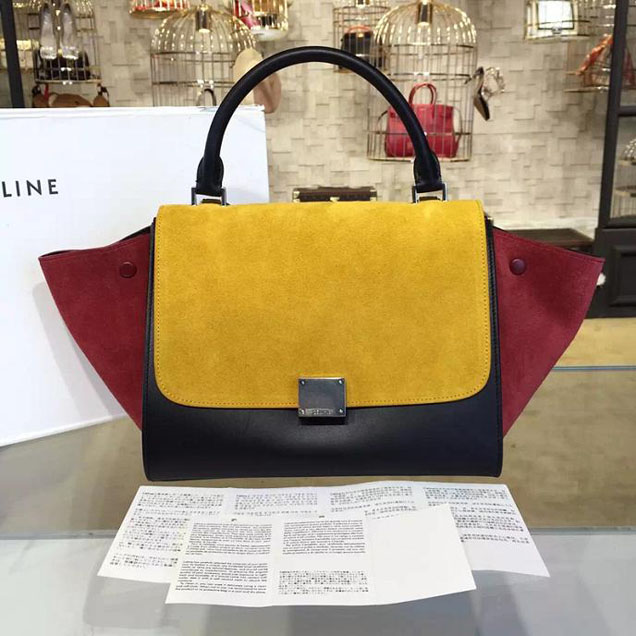 Celine Trapeze Top Handle Small Bag Smooth Calfskin with Suede Leather Pre-Fall Winter 2016 Collection Mustard Burgundy Black