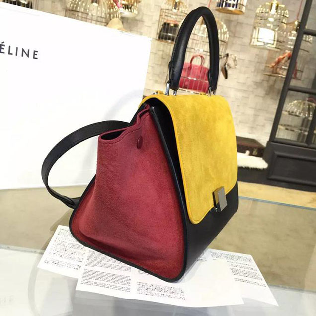 Celine Trapeze Top Handle Small Bag Smooth Calfskin with Suede Leather Pre-Fall Winter 2016 Collection Mustard Burgundy Black