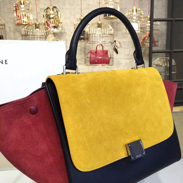Celine Trapeze Top Handle Small Bag Smooth Calfskin with Suede Leather Pre-Fall Winter 2016 Collection Mustard Burgundy Black