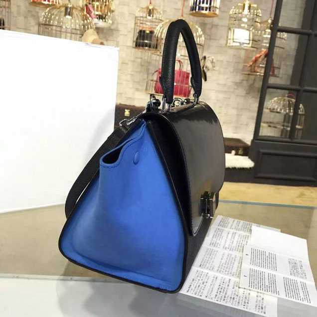 Celine Trapeze Top Handle Small Bag Smooth Calfskin with Suede Leather Pre-Fall Winter 2016 Collection Black Blue
