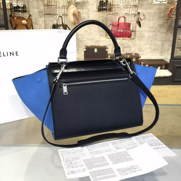 Celine Trapeze Top Handle Small Bag Smooth Calfskin with Suede Leather Pre-Fall Winter 2016 Collection Black Blue