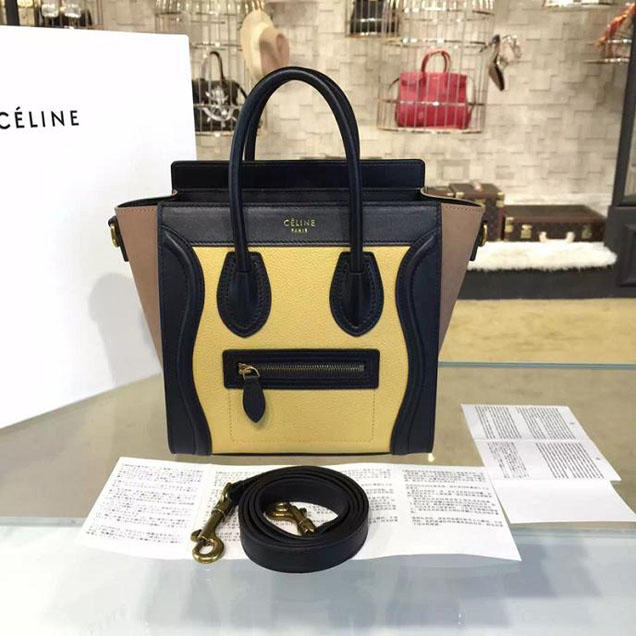 Celine Nano Luggage Bag Calfskin Leather Fall Winter 2016 Collection Multi Yellow Black Beige