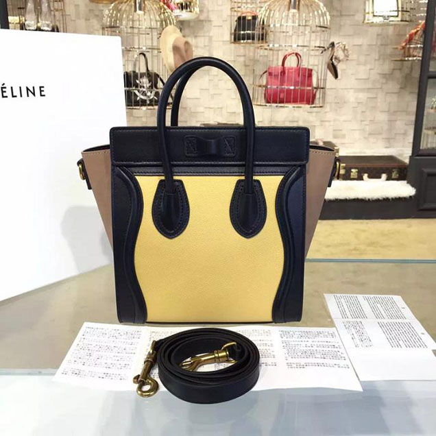 Celine Nano Luggage Bag Calfskin Leather Fall Winter 2016 Collection Multi Yellow Black Beige