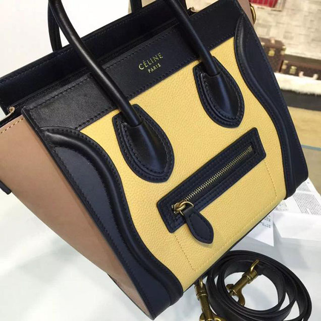 Celine Nano Luggage Bag Calfskin Leather Fall Winter 2016 Collection Multi Yellow Black Beige