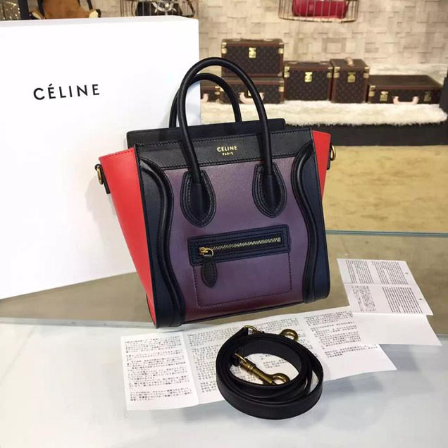 Celine Nano Luggage Bag Calfskin Leather Fall Winter 2016 Collection Multi Burgundy Red Black