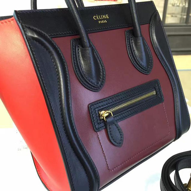Celine Nano Luggage Bag Calfskin Leather Fall Winter 2016 Collection Multi Burgundy Red Black