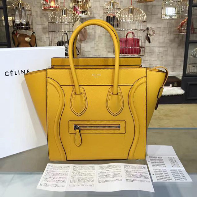 Celine Micro Luggage Bag Grained Calfskin Leather Fall Winter 2016 Collection Mustard Yellow