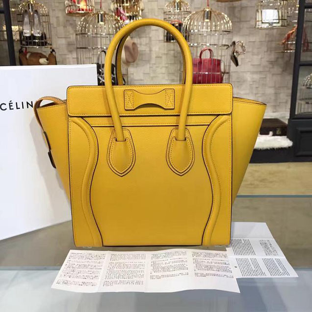 Celine Micro Luggage Bag Grained Calfskin Leather Fall Winter 2016 Collection Mustard Yellow