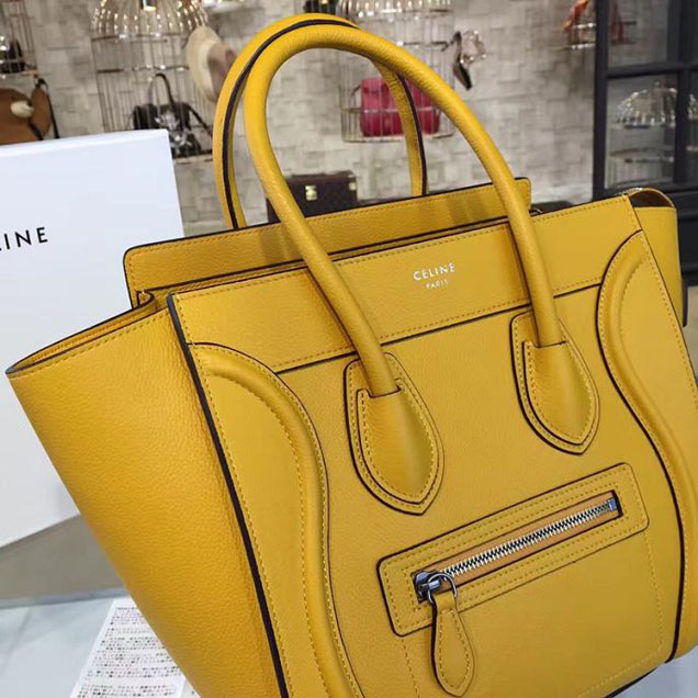 Celine Micro Luggage Bag Grained Calfskin Leather Fall Winter 2016 Collection Mustard Yellow