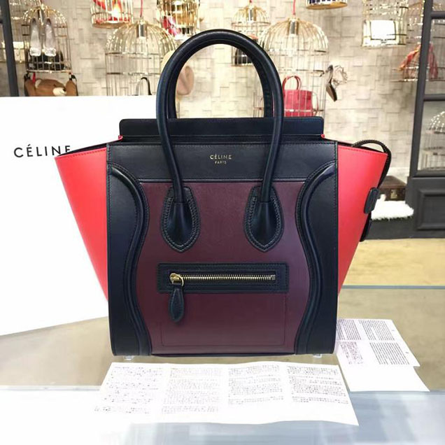 Celine Micro Luggage Bag Calfskin Leather Fall Winter 2016 Collection Multi Burgundy Red Black