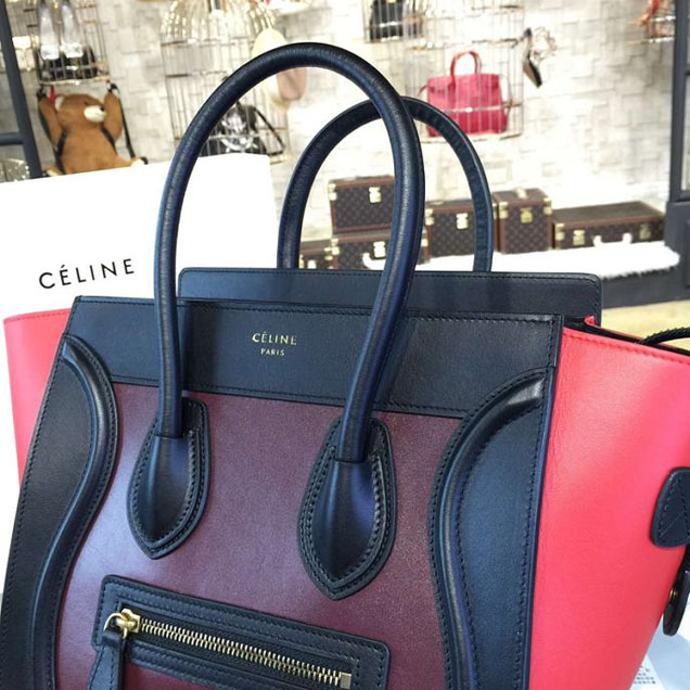 Celine Micro Luggage Bag Calfskin Leather Fall Winter 2016 Collection Multi Burgundy Red Black