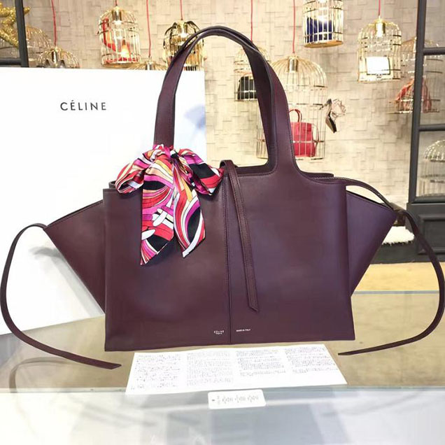 Celine Tri-Fold Shoulder Bag Smooth Calfskin Pre-Fall 2016 Collection Burgundy