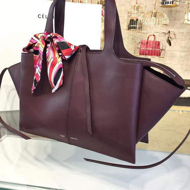 Celine Tri-Fold Shoulder Bag Smooth Calfskin Pre-Fall 2016 Collection Burgundy