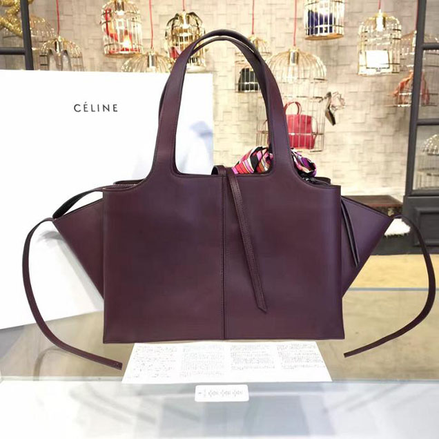 Celine Tri-Fold Shoulder Bag Smooth Calfskin Pre-Fall 2016 Collection Burgundy