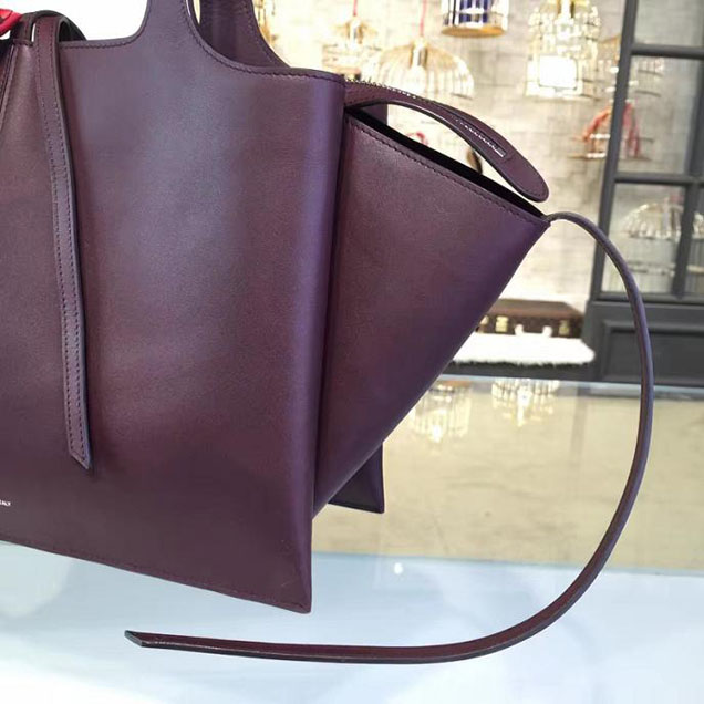 Celine Tri-Fold Shoulder Bag Smooth Calfskin Pre-Fall 2016 Collection Burgundy