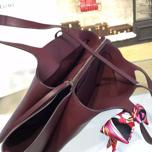 Celine Tri-Fold Shoulder Bag Smooth Calfskin Pre-Fall 2016 Collection Burgundy