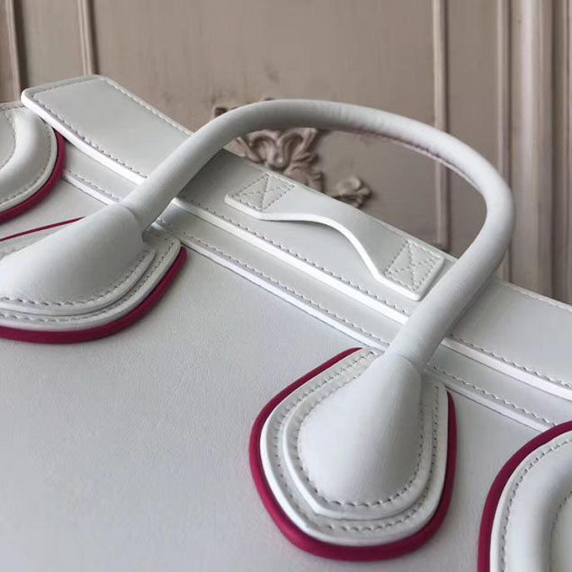 Celine Micro Luggage 26cm Bag Smooth Calfskin Pre-Fall 2017 Bag Collection White with Magenta Piping