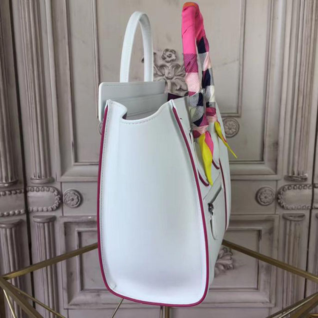 Celine Micro Luggage 26cm Bag Smooth Calfskin Pre-Fall 2017 Bag Collection White with Magenta Piping