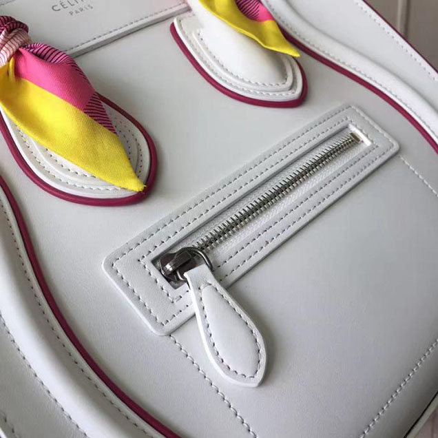 Celine Micro Luggage 26cm Bag Smooth Calfskin Pre-Fall 2017 Bag Collection White with Magenta Piping
