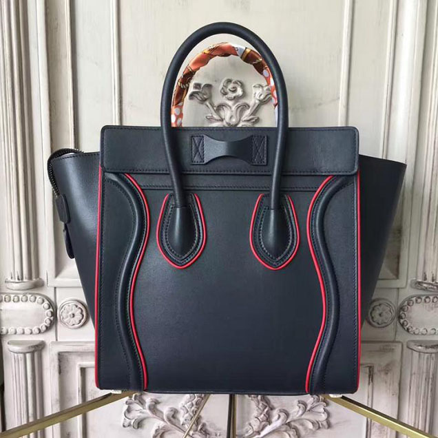 Celine Micro Luggage 26cm Bag Smooth Calfskin Pre-Fall 2017 Bag Collection Black with Red Piping