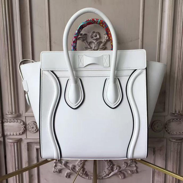 Celine Micro Luggage 26cm Bag Smooth Calfskin Pre-Fall 2017 Bag Collection White with Black Piping