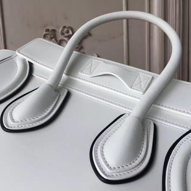 Celine Micro Luggage 26cm Bag Smooth Calfskin Pre-Fall 2017 Bag Collection White with Black Piping