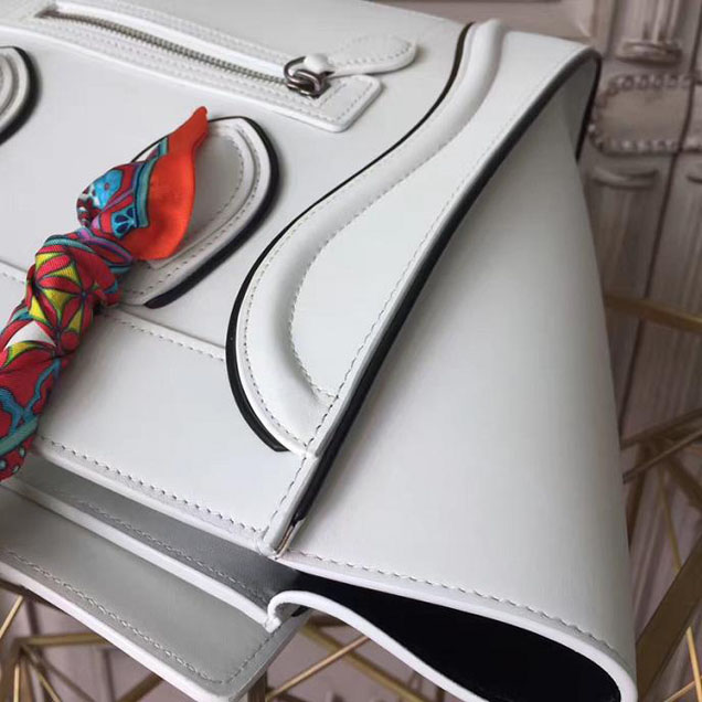 Celine Micro Luggage 26cm Bag Smooth Calfskin Pre-Fall 2017 Bag Collection White with Black Piping