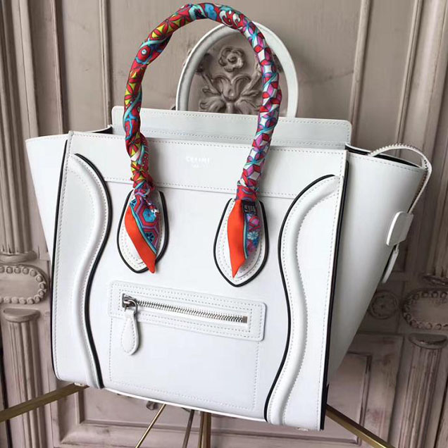Celine Micro Luggage 26cm Bag Smooth Calfskin Pre-Fall 2017 Bag Collection White with Black Piping