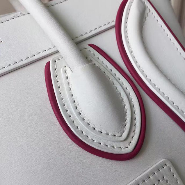 Celine Nano Luggage 20cm Bag Smooth Calfskin Pre-Fall 2017 Bag Collection White with Magenta Piping