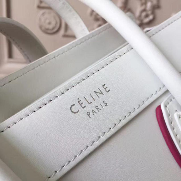 Celine Nano Luggage 20cm Bag Smooth Calfskin Pre-Fall 2017 Bag Collection White with Magenta Piping