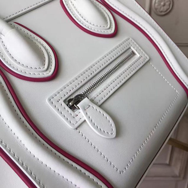 Celine Nano Luggage 20cm Bag Smooth Calfskin Pre-Fall 2017 Bag Collection White with Magenta Piping