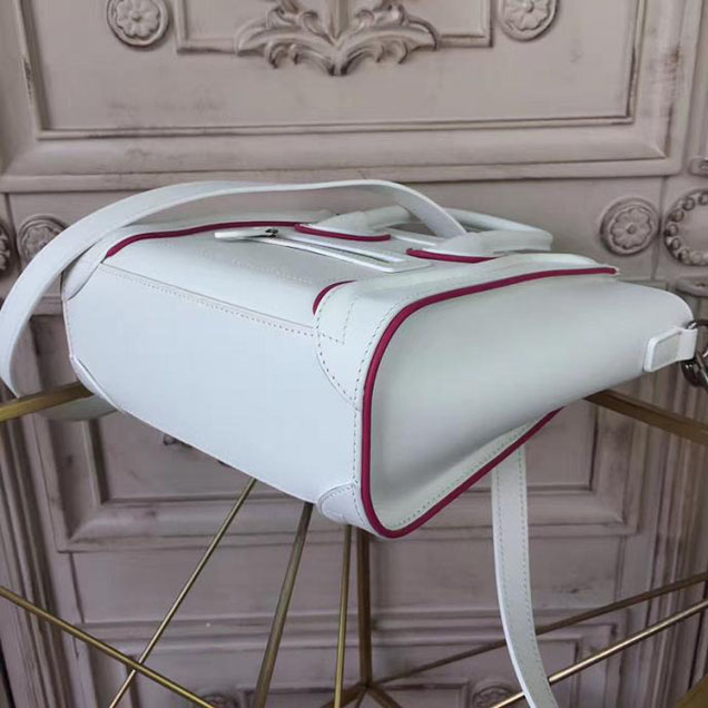 Celine Nano Luggage 20cm Bag Smooth Calfskin Pre-Fall 2017 Bag Collection White with Magenta Piping
