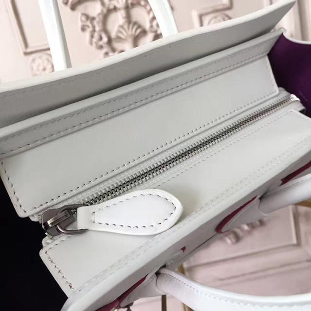 Celine Nano Luggage 20cm Bag Smooth Calfskin Pre-Fall 2017 Bag Collection White with Magenta Piping