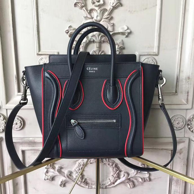 Celine Nano Luggage 20cm Bag Smooth Calfskin Pre-Fall 2017 Bag Collection Black with Red Piping