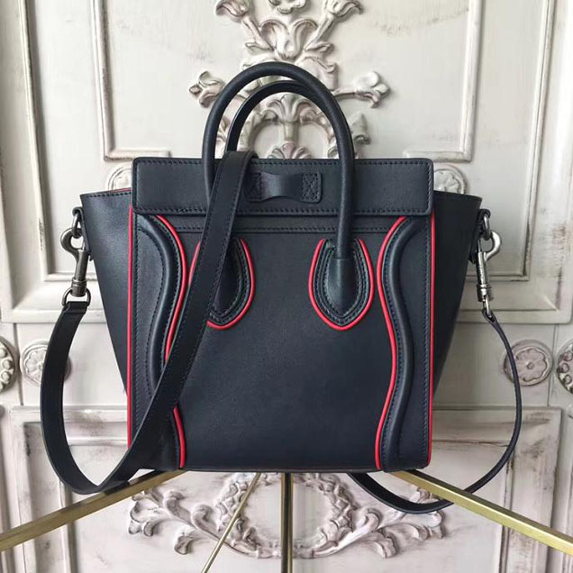 Celine Nano Luggage 20cm Bag Smooth Calfskin Pre-Fall 2017 Bag Collection Black with Red Piping