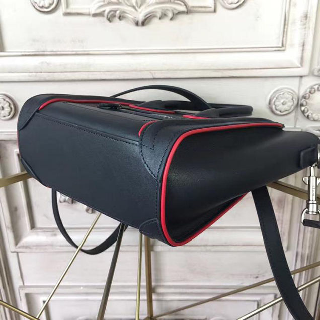 Celine Nano Luggage 20cm Bag Smooth Calfskin Pre-Fall 2017 Bag Collection Black with Red Piping