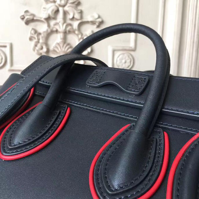 Celine Nano Luggage 20cm Bag Smooth Calfskin Pre-Fall 2017 Bag Collection Black with Red Piping