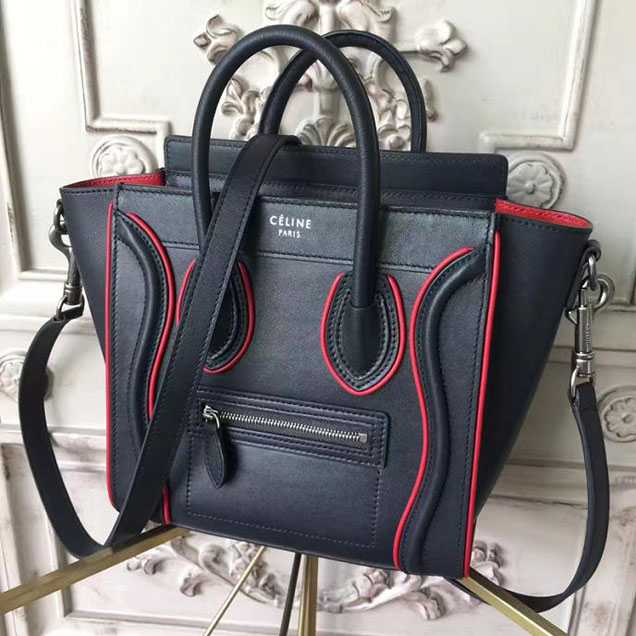Celine Nano Luggage 20cm Bag Smooth Calfskin Pre-Fall 2017 Bag Collection Black with Red Piping