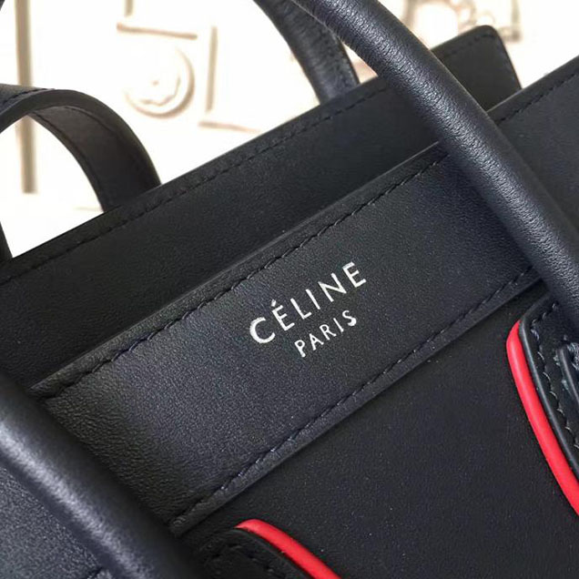 Celine Nano Luggage 20cm Bag Smooth Calfskin Pre-Fall 2017 Bag Collection Black with Red Piping