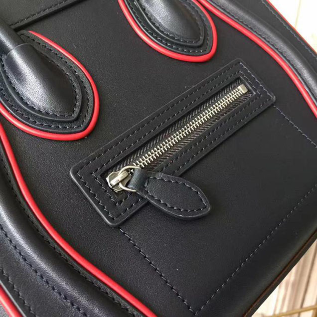 Celine Nano Luggage 20cm Bag Smooth Calfskin Pre-Fall 2017 Bag Collection Black with Red Piping