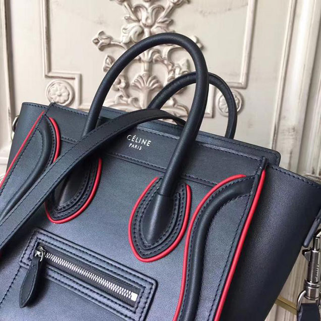Celine Nano Luggage 20cm Bag Smooth Calfskin Pre-Fall 2017 Bag Collection Black with Red Piping