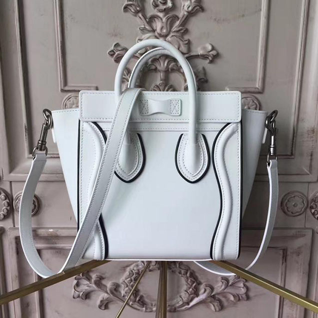 Celine Nano Luggage 20cm Bag Smooth Calfskin Pre-Fall 2017 Bag Collection White with Black Piping