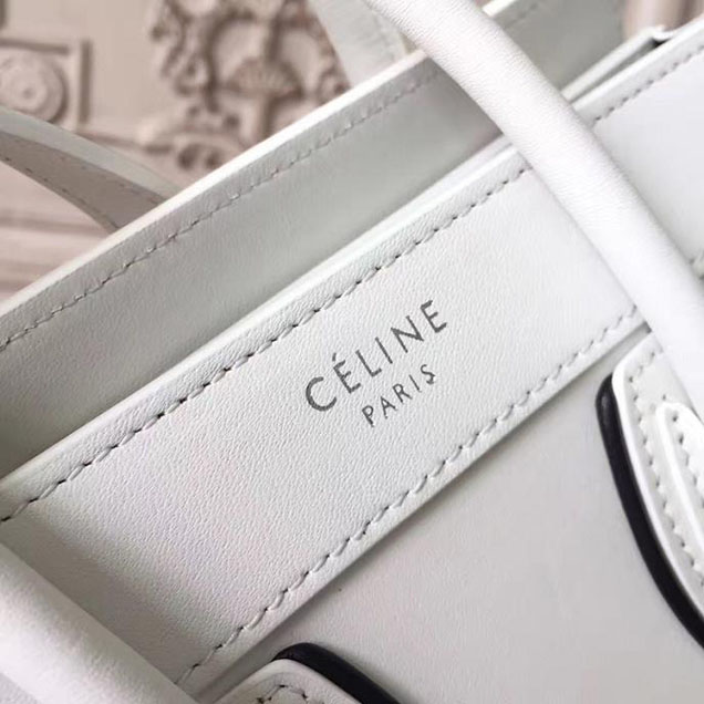 Celine Nano Luggage 20cm Bag Smooth Calfskin Pre-Fall 2017 Bag Collection White with Black Piping