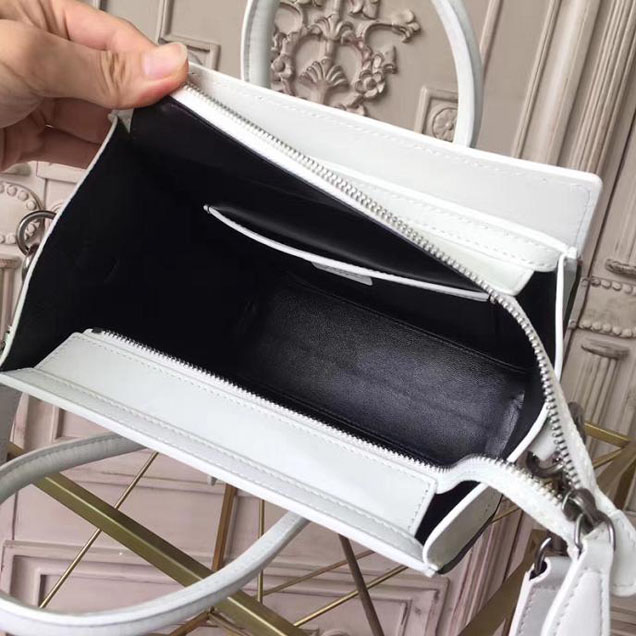 Celine Nano Luggage 20cm Bag Smooth Calfskin Pre-Fall 2017 Bag Collection White with Black Piping