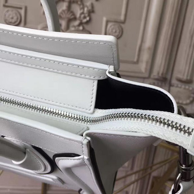 Celine Nano Luggage 20cm Bag Smooth Calfskin Pre-Fall 2017 Bag Collection White with Black Piping
