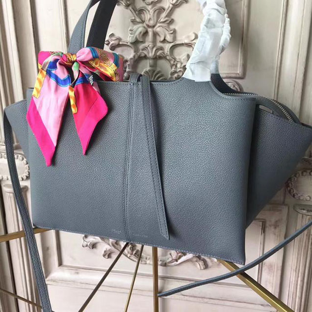 Celine Tri-Fold 32cm Shoulder Bag Grained Calfskin Pre-Fall 2017 Bag Collection Grey