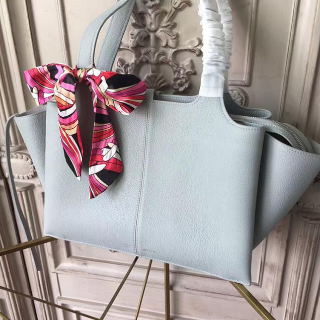 Celine Tri-Fold 32cm Shoulder Bag Grained Calfskin Pre-Fall 2017 Bag Collection Light Blue