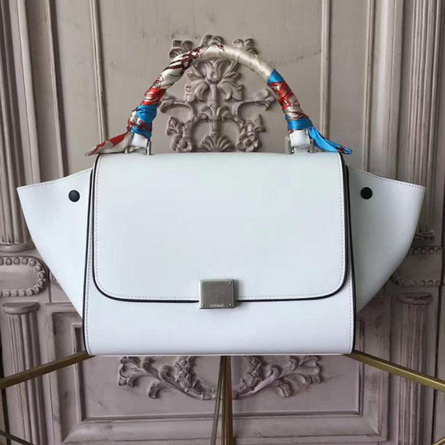 Celine Trapeze 26cm Bag Smooth Calfskin Pre-Fall 2017 Bag Collection White with Black Piping